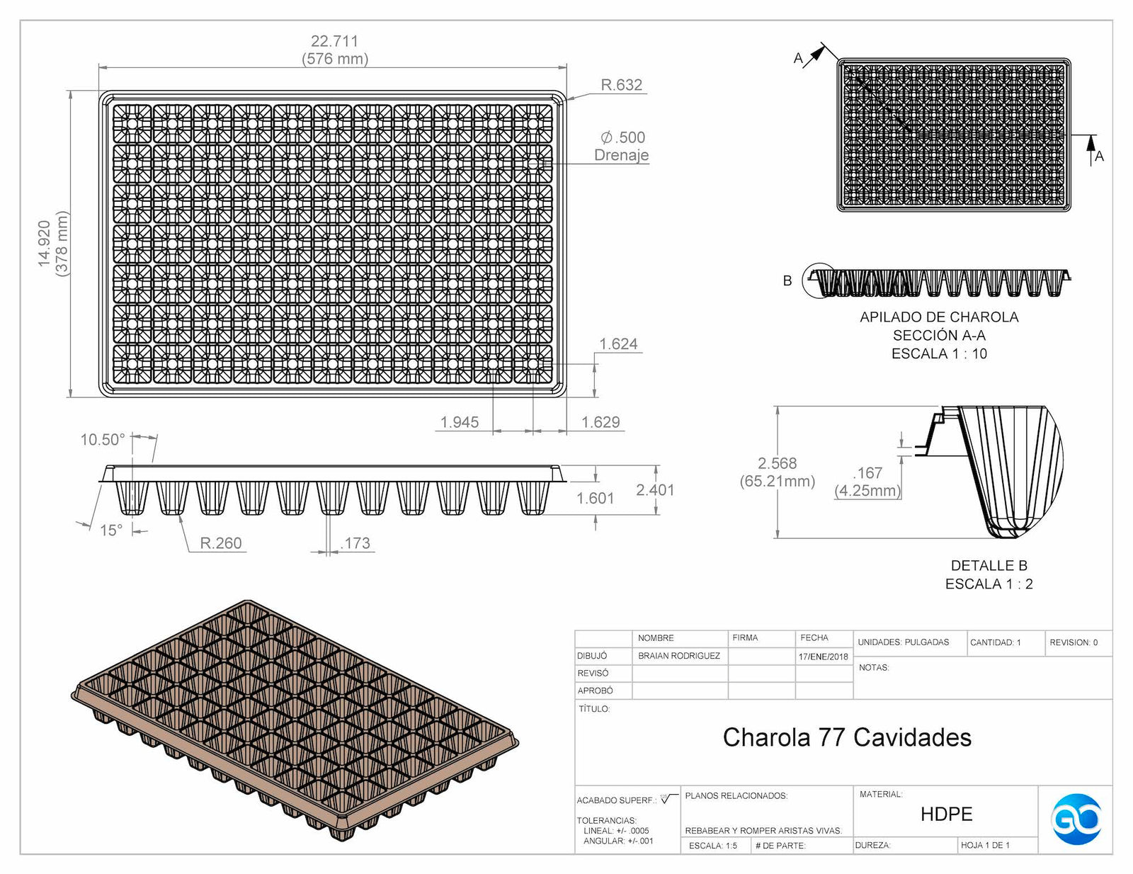 Charola de Plastico de 77 cavidades cuadradas