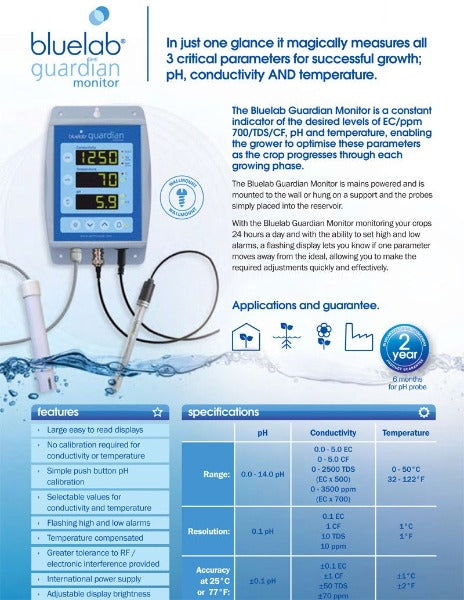 Bluelab Guardian - Monitor de pH/ Conductividad y Temperatura
