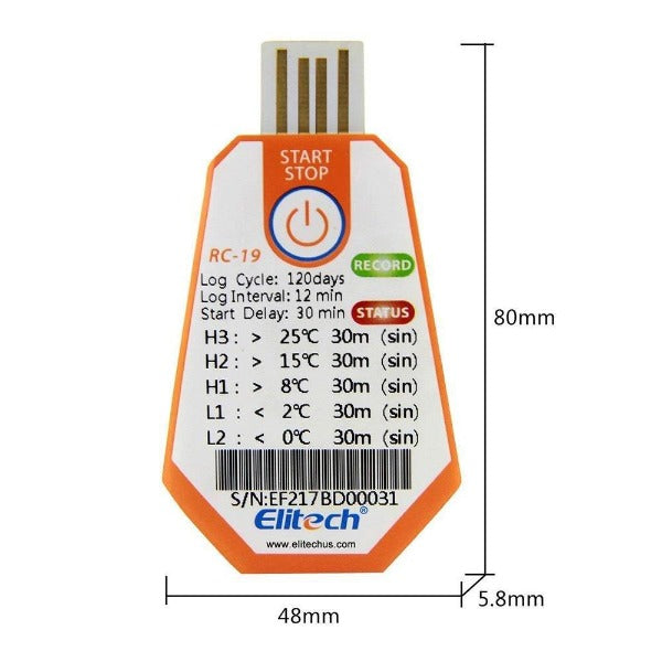 Elitech RC-19 - Registrador USB de Temperatura, Desechable