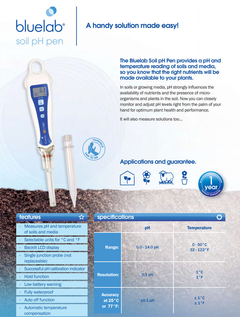 Bluelab Soil PH PEN - Medidor de pH y Temperatura para Suelo