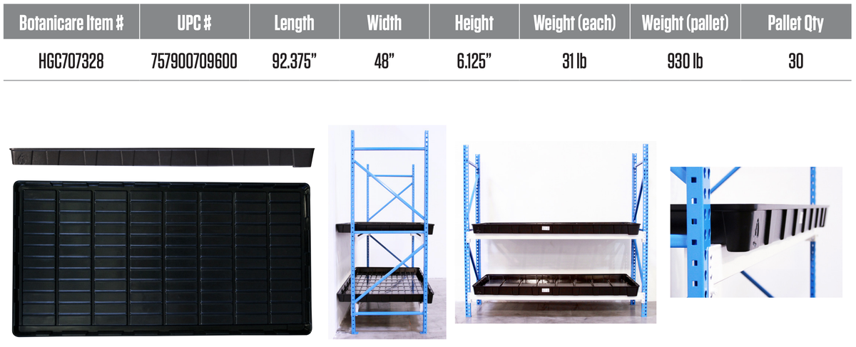 Botanicare - Bandeja Negra para Estanterías de 4 x 8 pies