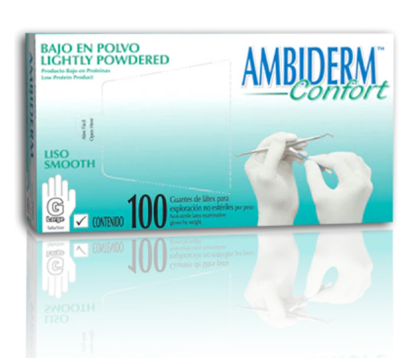 Guantes de Látex Ambiderm Confort Talla  M- Caja con 100 Piezas