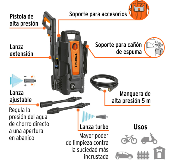 Hidrolavadora Eléctrica 1500 PSI - Limpiadora de Alta Presión 1.9 HP