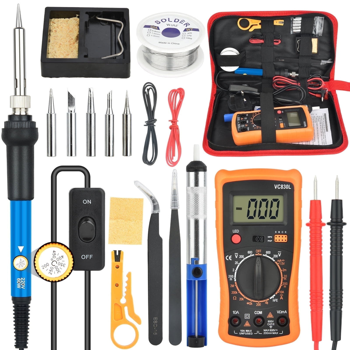 Kit de Soldadura con Cautín de 60W y Multímetro Digital