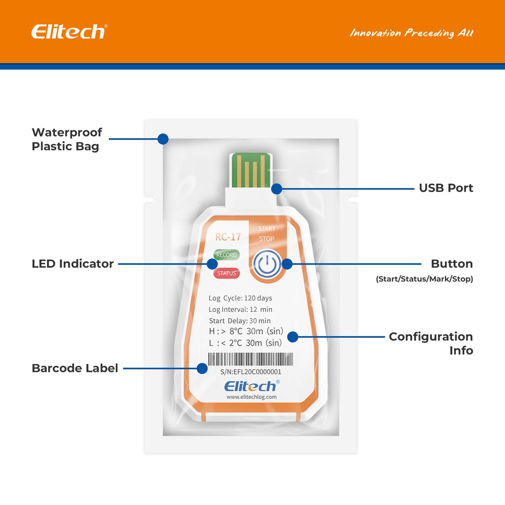 Elitech RC-17 - Registrador de Temperatura Desechable