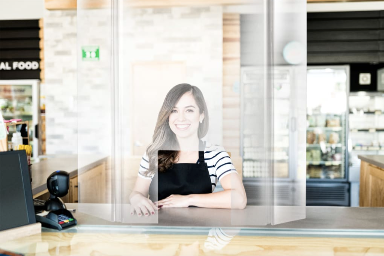 Pantalla de acrílico transparente de 20 "de ancho x 36" de alto con paneles laterales ajustables